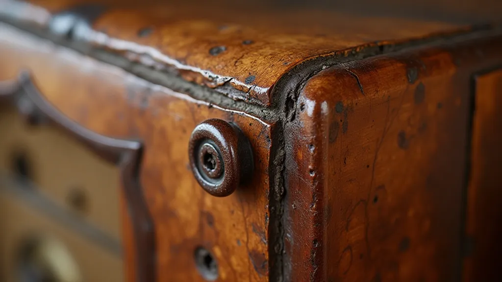 Detailed texture of aged wood on a vintage radio cabinet