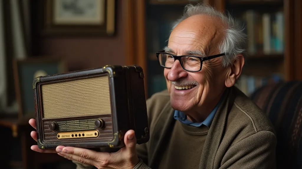 Elderly Man and Antique Radio