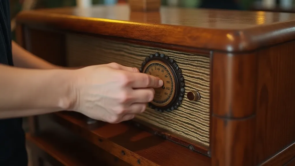 Hands cleaning a vintage radio cabinet