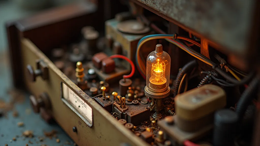 Vintage radio chassis with vacuum tubes
