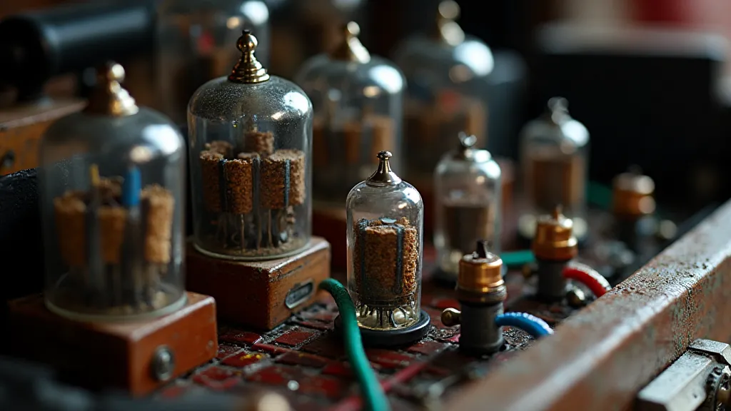 Detailed view of a radio chassis with hand-wired tubes