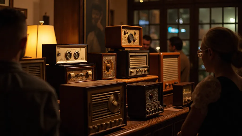 Display of vintage radios.