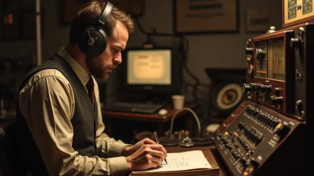Vintage radio operator logging data