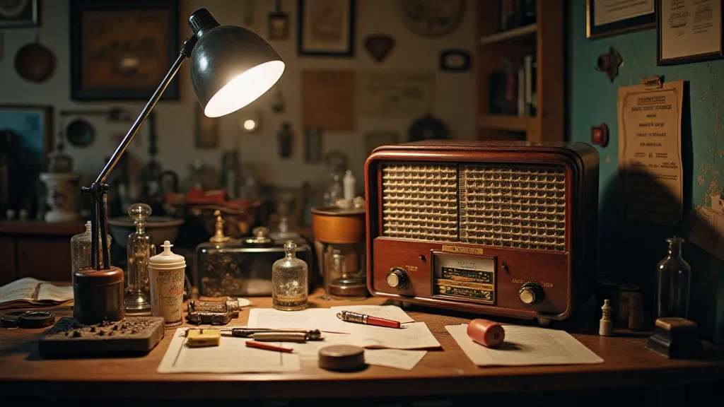 Radio repair bench with tools
