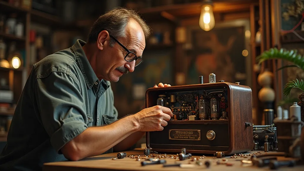 Person restoring a vintage radio